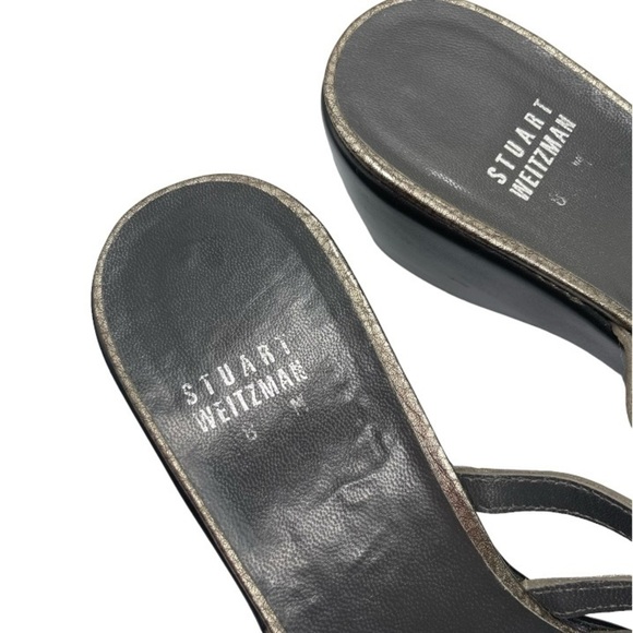 Stuart Weitzman Sandals Women's 8 US Metallic Gold Brown Leather Studded Vintage - Picture 9 of 10